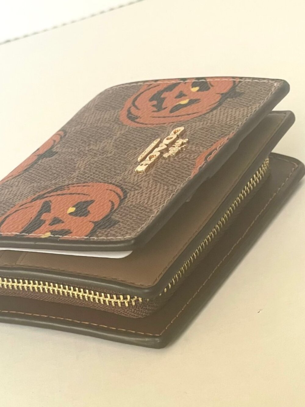 Coach Snap Wallet ID Pumpkin Halloween Signature Canvas Leather CCR19 - Picture 5 of 8